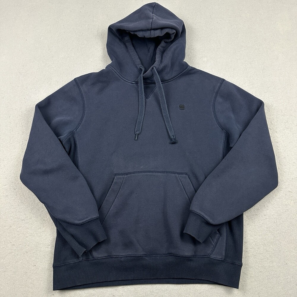 G-Star Raw Hoodie Men Medium Blue Solid Pullover Sweatshirt Streatwear M *